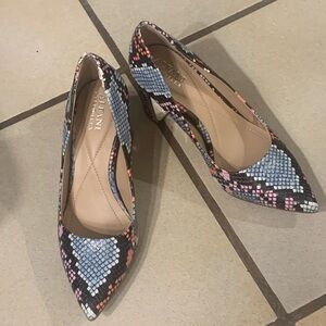 Alfani Women's Blue Pink Black Cream Snake-Print Block Heel